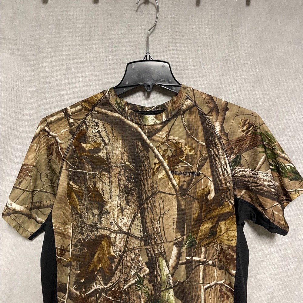 Realtree Shirt M Beige Wav3 CAMO‎ Black Performance Fishing Workout Gym Mesh Tee